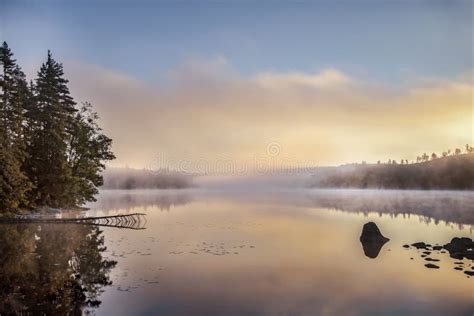 Foggy Morning Sunrise By The Lake Stock Image Image Of Sunshine Morning