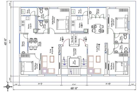 South Facing 2400 Sqft 2 Bhk Apartment House Layout Plan Dwg File Cadbull