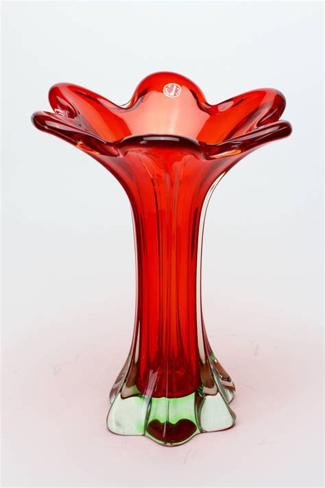 Tall Vintage Italian Mid Century Red Murano Sommerso Glass Vase At 1stdibs