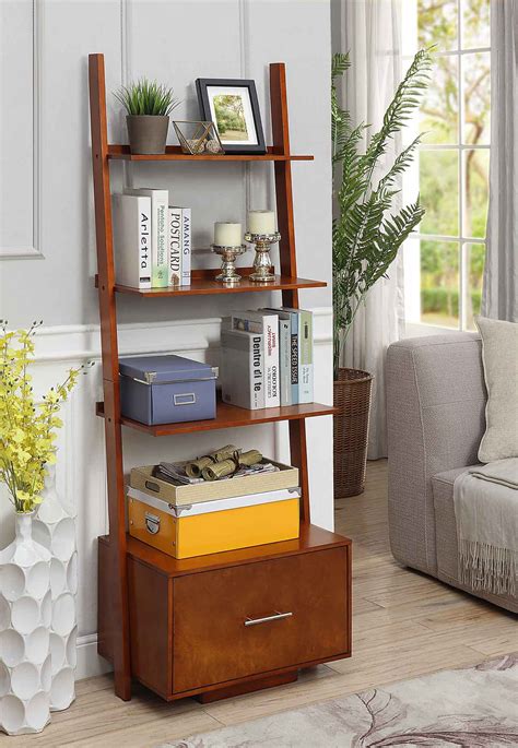 Convenience Concepts American Heritage Ladder Bookcase With File Drawer