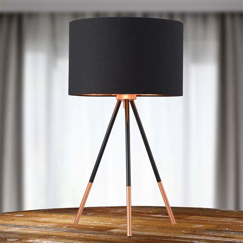 Large 51cm Black And Copper Tripod Table Lamp Bedside Light With Matching