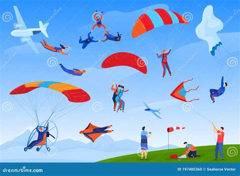 Skydiving Man Extreme Sport Vector Illustration Parachuting Sport