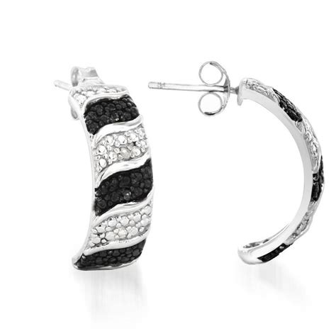 Black And White Diamond Earrings In 925 Sterling Silver White