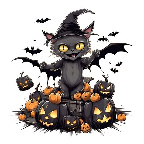 Happy Halloween Celebration Tombstone Cemetery Cat Flying Bats