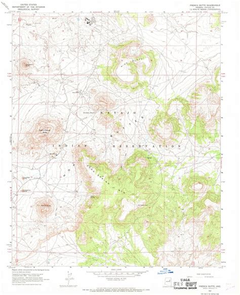 Yellowmaps French Butte Az Topo Map 124000 Scale 75 X