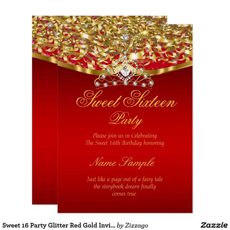Sweet 16 Party Glitter Red Gold Invitation Invitation App Sweet 16