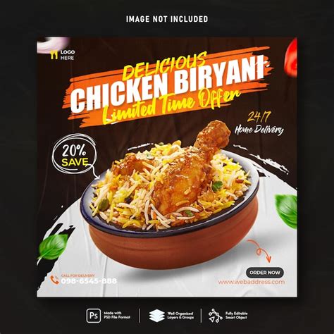 Premium Psd Chicken Biryani Food Social Media Banner Post Template