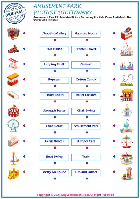 Amusement Park Printable English Esl Vocabulary Worksheets Engworksheets