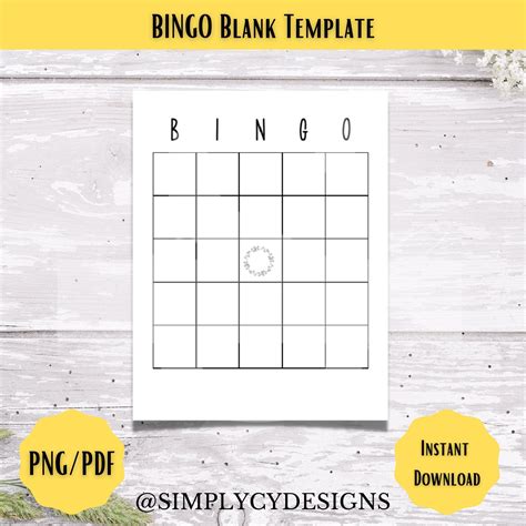 Bingo Card Printable Blank Bingo Template Baby Shower Bingo Etsy In