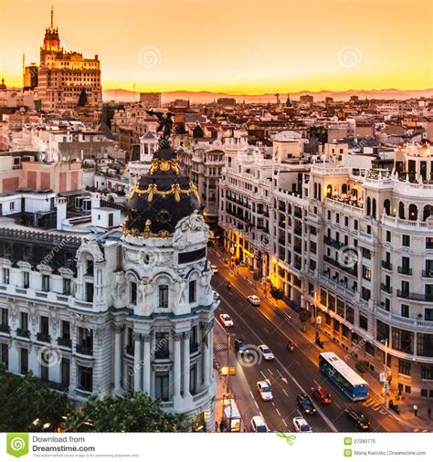 Panoramic View Of Gran Via Madrid Spain Royalty Free