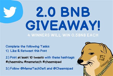 Cheems Inu On Twitter 🚨contest Alert🚨 We Are Giving Away 5 Bnb To 4