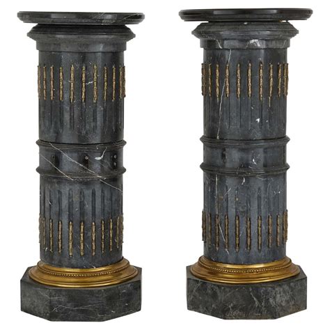 Pair Of Ormolu Mounted Black Marble Pedestals For Sale At 1stdibs