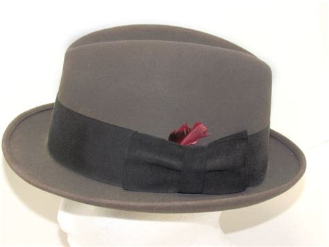Vintage Knox Felted Fedora Graphite Gray W Red Feather And Black