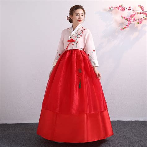 Palace Hanbok 2019 News Floral Embroiderytraditional Korean Costume For Women Wedding Party