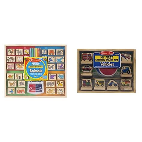 Melissa And Doug Deluxe Wooden Stamp Set Animals 30 Stamps 6 Markers