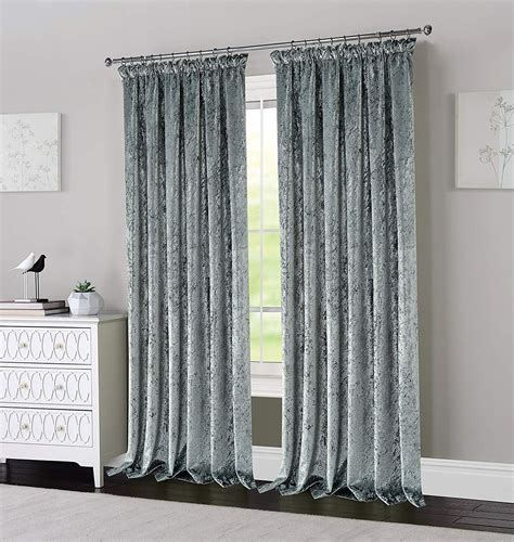 Crushed Velvet Grey Silver Pencil Pleat Tape Top Pair Of Curtains Fully