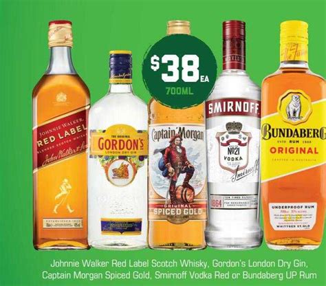Johnnie Walker Red Label Scotch Whisky Gordon S London Dry Gin Captain Morgan Spiced Gold