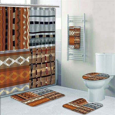 Prtau Primitive Primitive Collection With Retro Horizontal Line Patch Tiles 5 Piece Bathroom Set