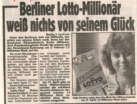 Das lotto am mittwoch hat in der bundesrepublik deutschland schon eine äußerst lange tradition und war vor nicht all zu langer zeit noch eine eigenständige lotterie, die jedoch auch. Sie gewann im Lotto und holte ihren Gewinn nie ab - B.Z ...
