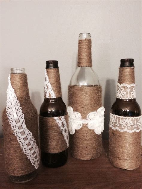 5 Twine Wrapped Wine Bottles With Laceribbon Decor Wrapped Wine