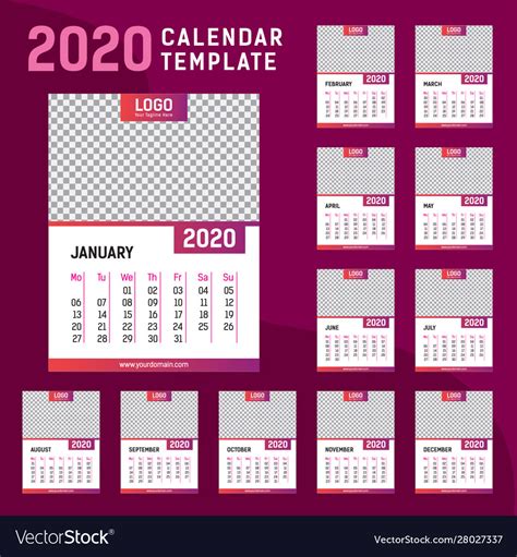 2020 Wall Calendar Template Example Calendar Printable