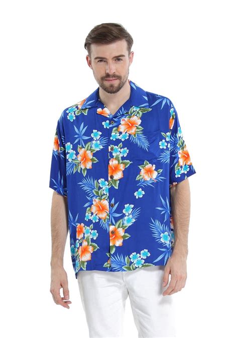 Men S Hawaiian Shirt Aloha Shirt M Hibiscus Blue Walmart Com