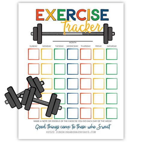 Printable Exercise Tracker Pdf Sunshine And Rainy Days