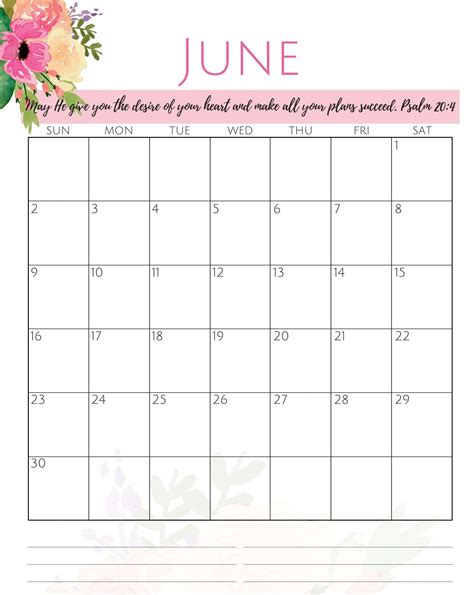 Free Calendar For June 2019 Planner Printable Templates Printable