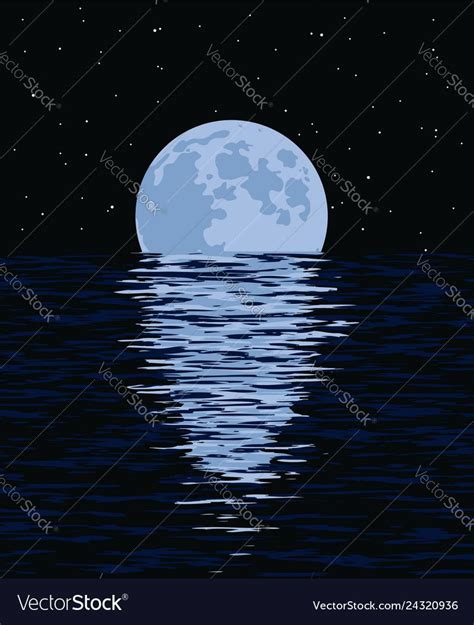 Vector Background Of Sea And Full Moon At Night Illustration Of Light Reflection Of Moonlight