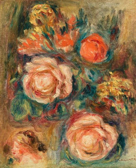 Bouquet De Roses By Pierreauguste Renoir Free Public Domain Illustration