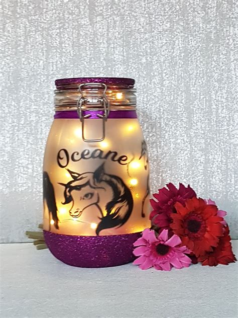 Personalised Unicorn Night Light Jar Fairy Light Up Jar Etsy Jar