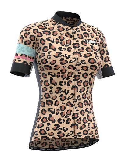 Womens Urban Leopard Print Short Sleeve Jerseys Bib Shorts Urban