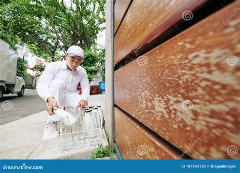 Young Milkman At Work Stock Image Image Of Delivery 187243135