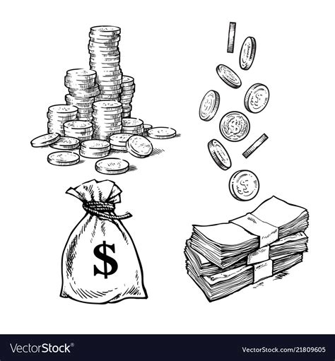 Finance Money Set Sketch Stack Coins Royalty Free Vector