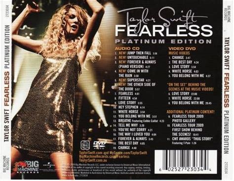Fearless Platinum Edition Back Cover Taylor Swift Fearless Taylor