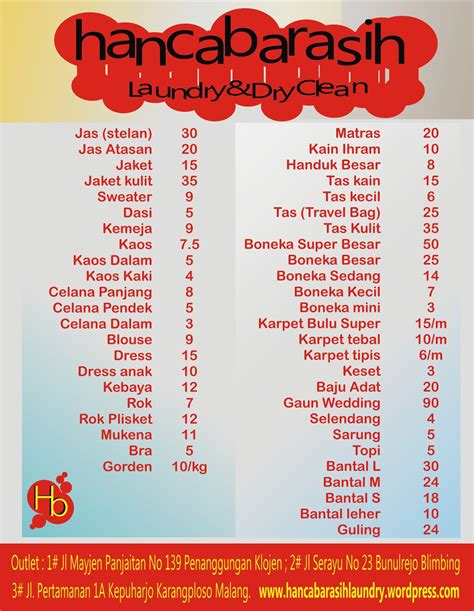 Daftar Harga Laundry Kiloan Di Malang