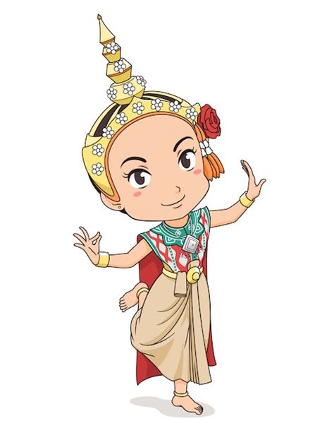 Cartoon Character Of Traditional Thai Dancer Girl Premium Vector