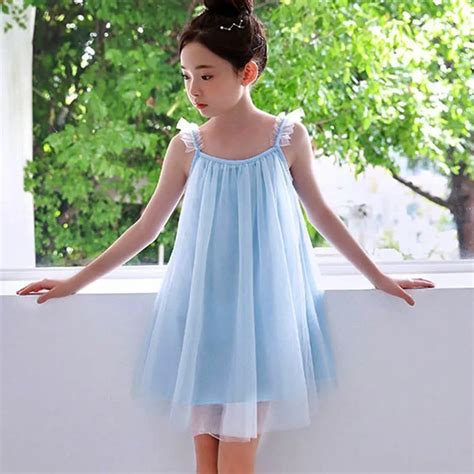 2019 Blue Mesh Princess Dresses For Teenage Girls Sleeveless Knee
