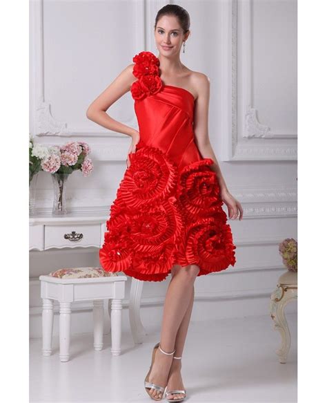 Red Reception Short Wedding Dresses Modern Beautiful Red One Shoulder Style In Knee Length