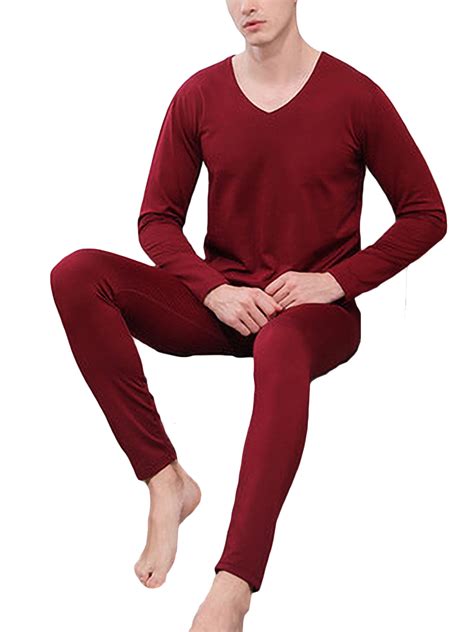 Rejlun Mens Long Johns Set Sleeve Thermal Underwear 2 Pieces Top And
