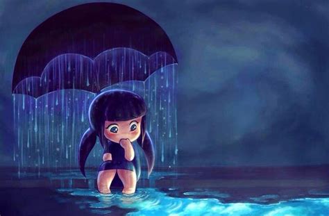 Sad Anime Girl Holding Umbrella
