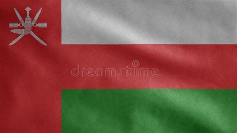 Omani Flag Waving In The Wind Close Up Of Oman Banner Blowing Soft