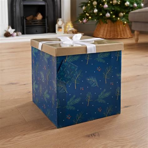 XL Christmas Gift Box with Bow & Tag - Navy | Gifts - B&M