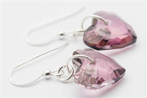 Pink Heart Earrings Swarovski Black Brook Shop
