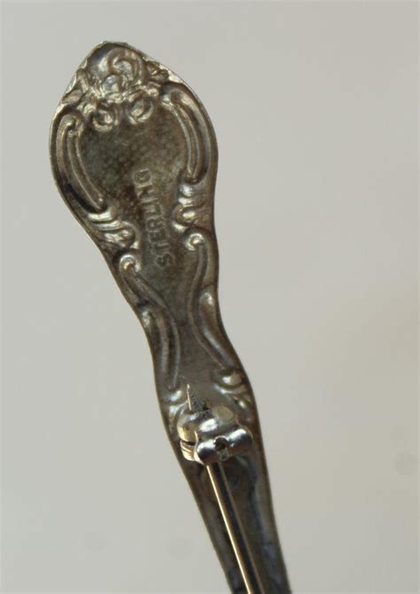 Tiny Old Sterling Silver Salt Spoon Vintage Straight Pin Back Brooch