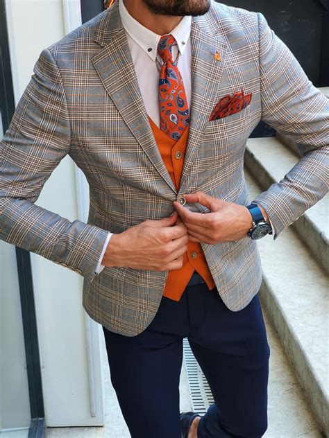 A wide variety of mens olive suit options are available to you, such as feature, fabric type, and supply type. Buy Orange Slim Fit Plaid Suit by GentWith.com with Free ...
