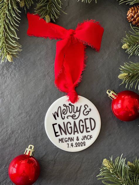 Just Engaged Ornament Engagement Ornament Merry And Engaged Etsy