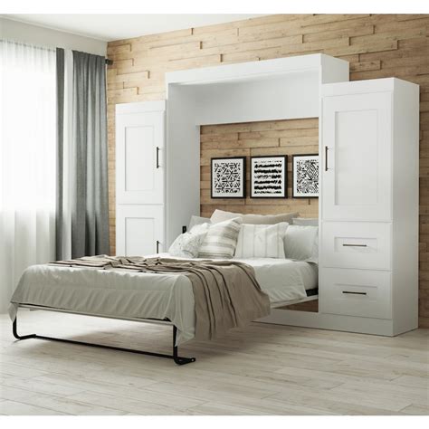 Edge By Bestar Queen Wall Bed With Two 25 Storage Units In White