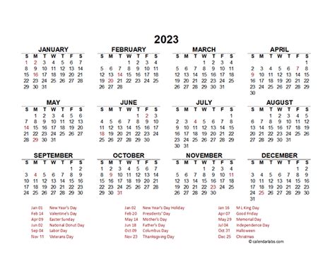 2023 Pdf Yearly Calendar With Holidays Free Printable Templates Zohal