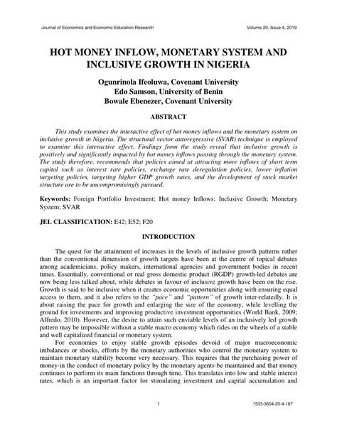 Pdf Hot Money Inflow Monetary System And Inclusive Growth In Nigeria